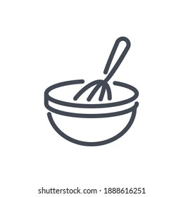 Cooking Whisk With Bowl Line Icon. Mixing Ingredients Vector Outline Sign.