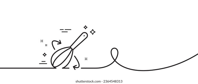 Cooking whisk line icon. Continuous one line with curl. Cutlery sign. Food mix symbol. Cooking whisk single outline ribbon. Loop curve pattern. Vector