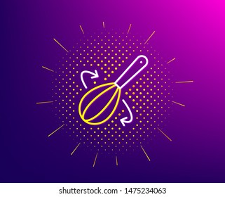 Cooking whisk line icon. Halftone pattern. Cutlery sign. Food mix symbol. Gradient background. Cooking whisk line icon. Yellow halftone pattern. Vector