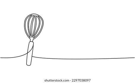 Cooking whisk one line continuous drawing. Kitchen tools continuous one line illustration. Vector minimalist linear illustration.