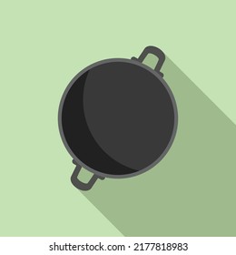 Cooking wok frying pan icon flat vector. Oil stove. Asian food