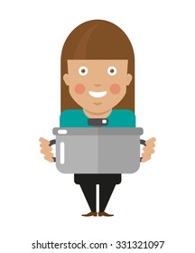 Cooking women character with pot