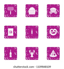 Cookout icons set. Grunge set of 9 cookout vector icons for web isolated on white background