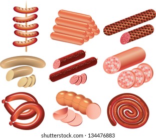 cookout and sausages photo-realistic vector set