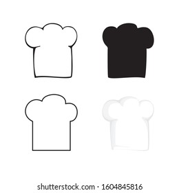 Cook's cap. Chef's hat. Set of four isolated icons on a white background.