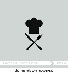 Cooks hat with fork and knife vector icon.