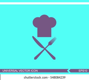 Cooks hat with fork and knife vector icon.