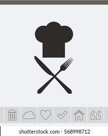 Cooks hat with fork and knife vector icon.