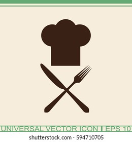Cooks hat with fork and knife vector icon.