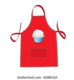 Cooks red apron with iced cup cake and pocket