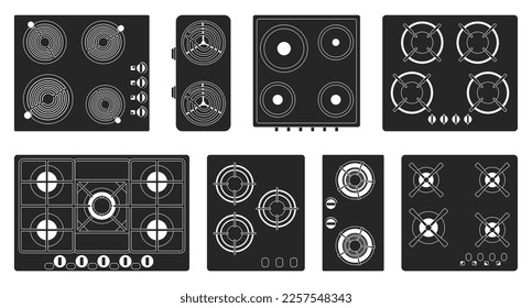 Cooktop surface vector black set icon. Vector illustration electric stove on white background. Isolated black set icon electric stove.