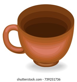 Cookware. A cup is needed in the kitchen in the kitchen. From it they drink tea, coffee, other drinks. Clay cup for a healthy diet. Vector illustration.