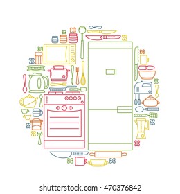 Cookware flat icons set, cooking tools and kitchenware equipment. Flat line design.