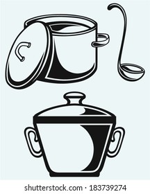 Cookware. Hot soup in a saucepan