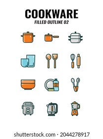 Cookware icon set on white background. Filled outline icons set2. Vector illustration.
