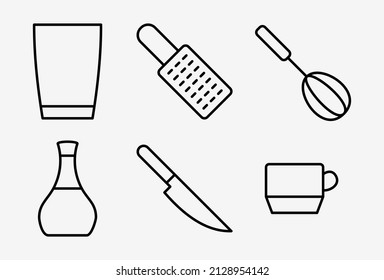 cookware icon. a set of thin cookware icons