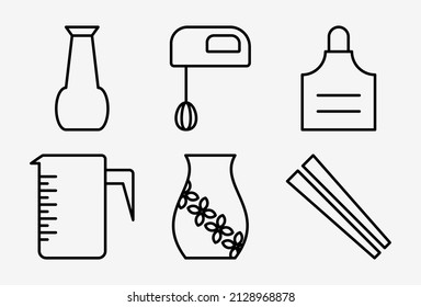 cookware icon. a set of thin cookware icons