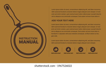 Cookware instruction manual guide. User guide, user manual concept. Vector Illustration. Manual book instruction, handbook help guide for utensils, cookware.
