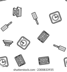 cookware kitchen cooking food vector seamless pattern thin line illustration