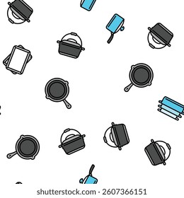 cookware kitchen cooking food vector seamless pattern thin line illustration