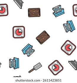 cookware kitchen cooking food vector seamless pattern thin line illustration