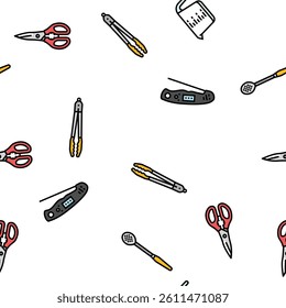 cookware kitchen cooking food vector seamless pattern thin line illustration