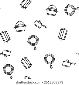 cookware kitchen cooking food vector seamless pattern thin line illustration