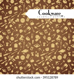 Cookware and kitchenware equipment seamless pattern for food preparation. Vector collection of 22 illustration elements.