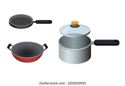 cookware pot and pan collection set illustration vector