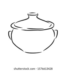 cookware, pot sketch, vector illustration 