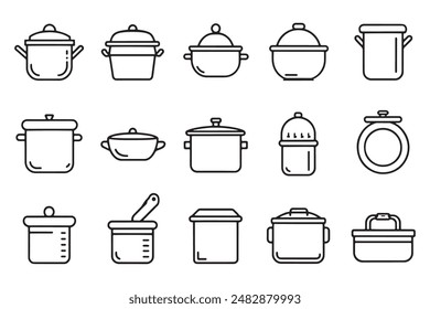 Cookware related icon set isolated flat vector illustration on white background