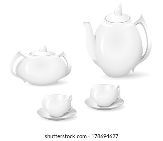 cookware set for coffee and tea isolated white four subjects