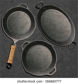 Cookware set. Retro vector.