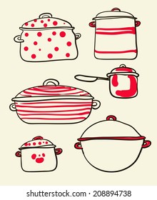 a Cookware set of Retro vector illustration 