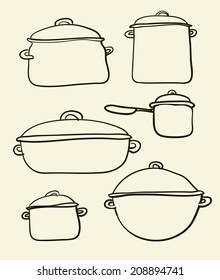 a Cookware set of Retro vector illustration 