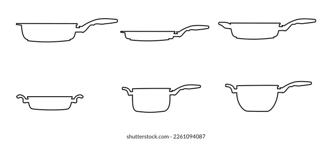 Equipo de cocina, olla pequeña y grande con mango, línea vectorial