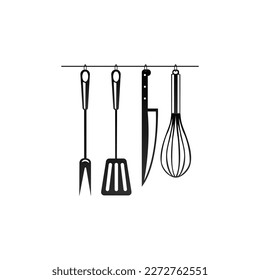 Cookware shop logo. Kitchen utensils on white background