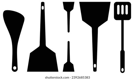 Cookware silhouette icon set.
Japanese cookware set.
Used in okonomiyaki and monjayaki.