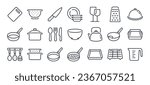 Cookware and tableware editable stroke outline icons set isolated on white background flat vector illustration. Pixel perfect. 64 x 64.