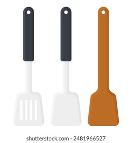 Cookware Wooden Black Spatula Element. Spatula Design Collection. Cooking Equipment Spatula.