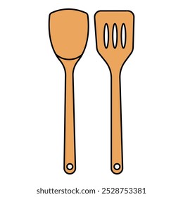 Cookware Wooden Black Spatula Element. Spatula Design Collection. Cooking Equipment Spatula.