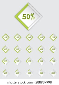 Cool 3d loader icon set in green with different state and percentage