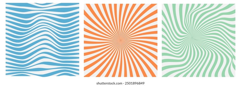 Cool 70s hippie background. Waves, swirls, swirling patterns. Twisted and distorted vector textures in trendy retro psychedelic style. Y2k aesthetics. vector