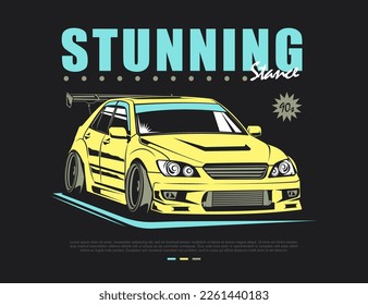 cool 90s car poster vector graphic illustration for printed use