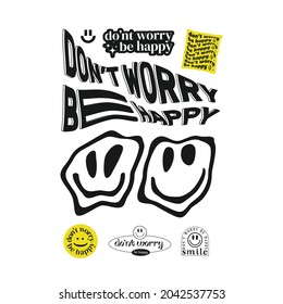 Cool abstract acid Don't Worry Be Happy t-shirt print. 