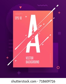 Cool abstract alphabet poster with minimal design. Letter A. Abstract background with modern bright geometric elements. Dynamic liquid ink splashes letter. Eps10 vector template for your art
