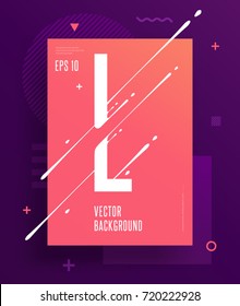 Cool abstract alphabet poster with minimal design. Letter L. Abstract background with modern bright geometric elements. Dynamic liquid ink splashes letter. Eps10 vector template for your art