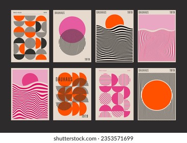 Posters de arte geométrico de Bauhaus geniales. Modernos Fondos Minimalistas De Mediados Del Siglo. Formas de moda geniales.