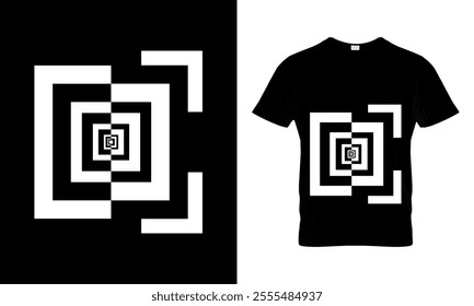 Cool Abstract Black and White Geometric Shape T-shirt Design.