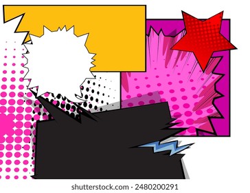 Cool abstract cartoon backdrop, comic book background. Retro vector comics pop art design.